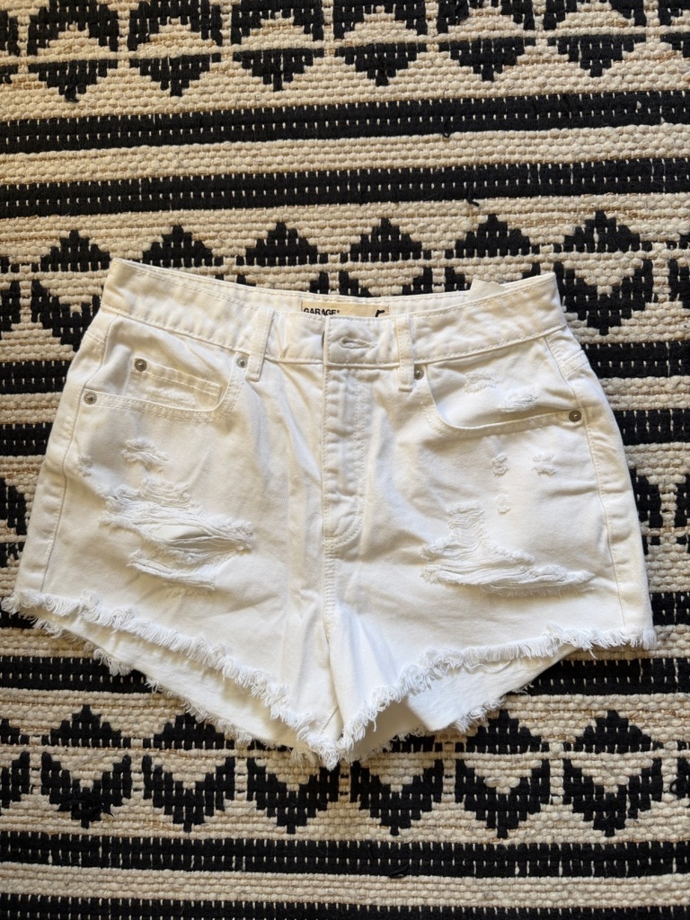 Garage White Distressed Denim Shorts